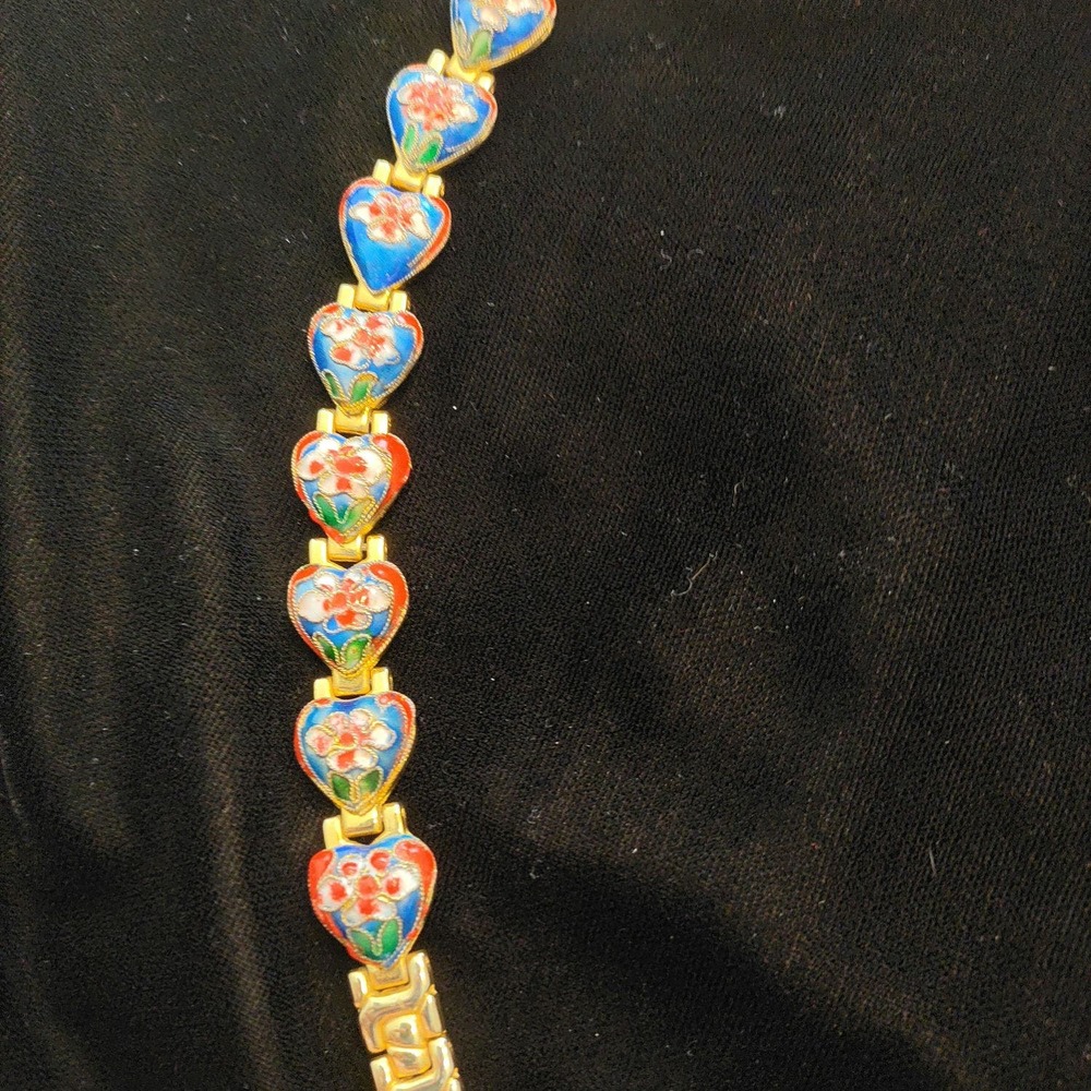 BEAUTIFUL CHAMPLEVE CLOISONNE ASIAN LINKED BRACELET